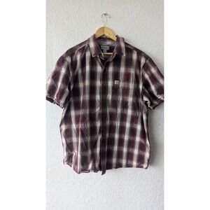Carhartt Relaxed Fit Plaid Short Sleeve Button Up Shirt Men's XL Burgundy White